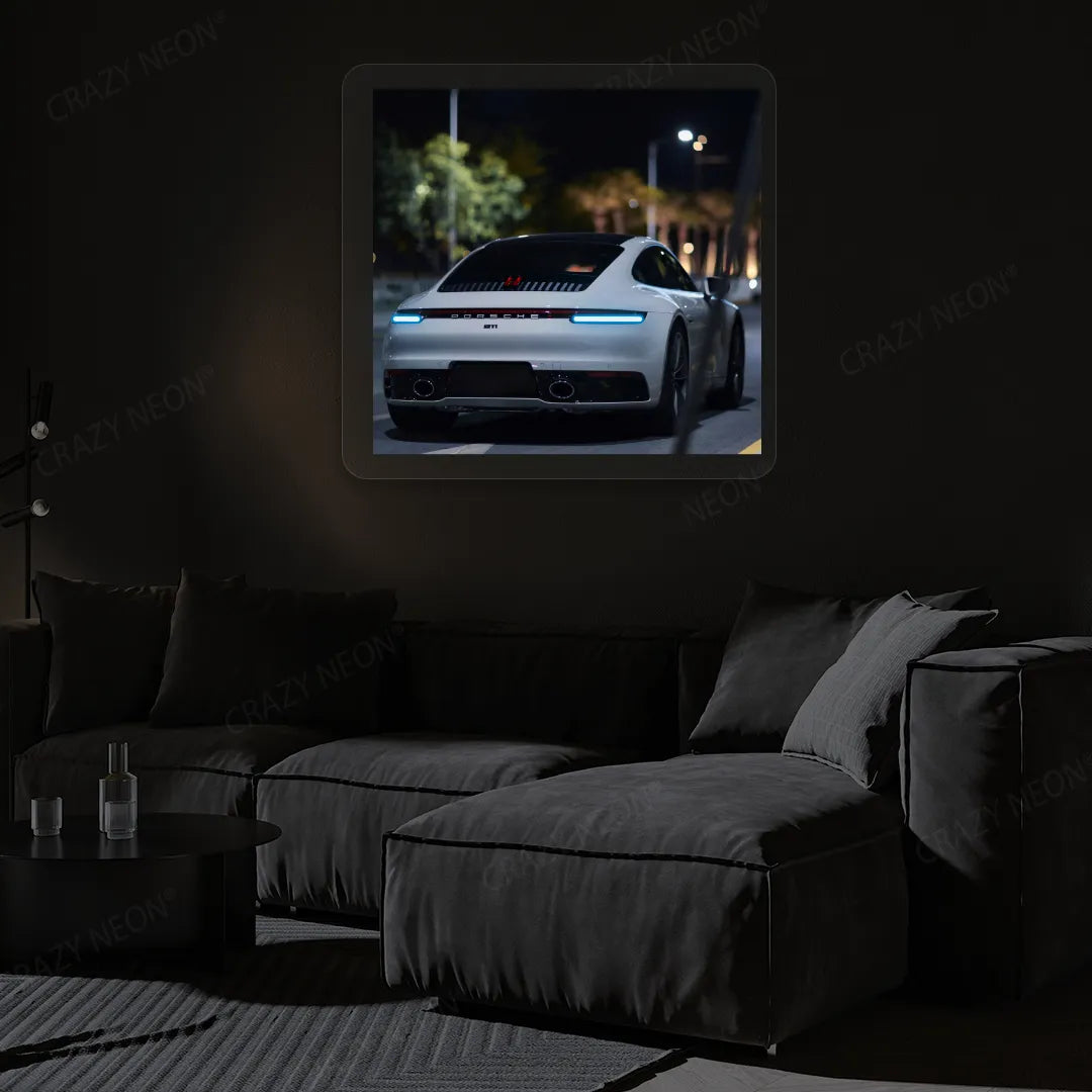 911 Carrera Backlight Neon Artwork | Iceblue