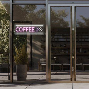 Coffee With Arrow Animated Neon Sign | White