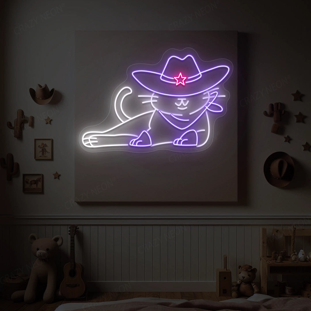 Cowboy Kitty Neon Sign | Purple