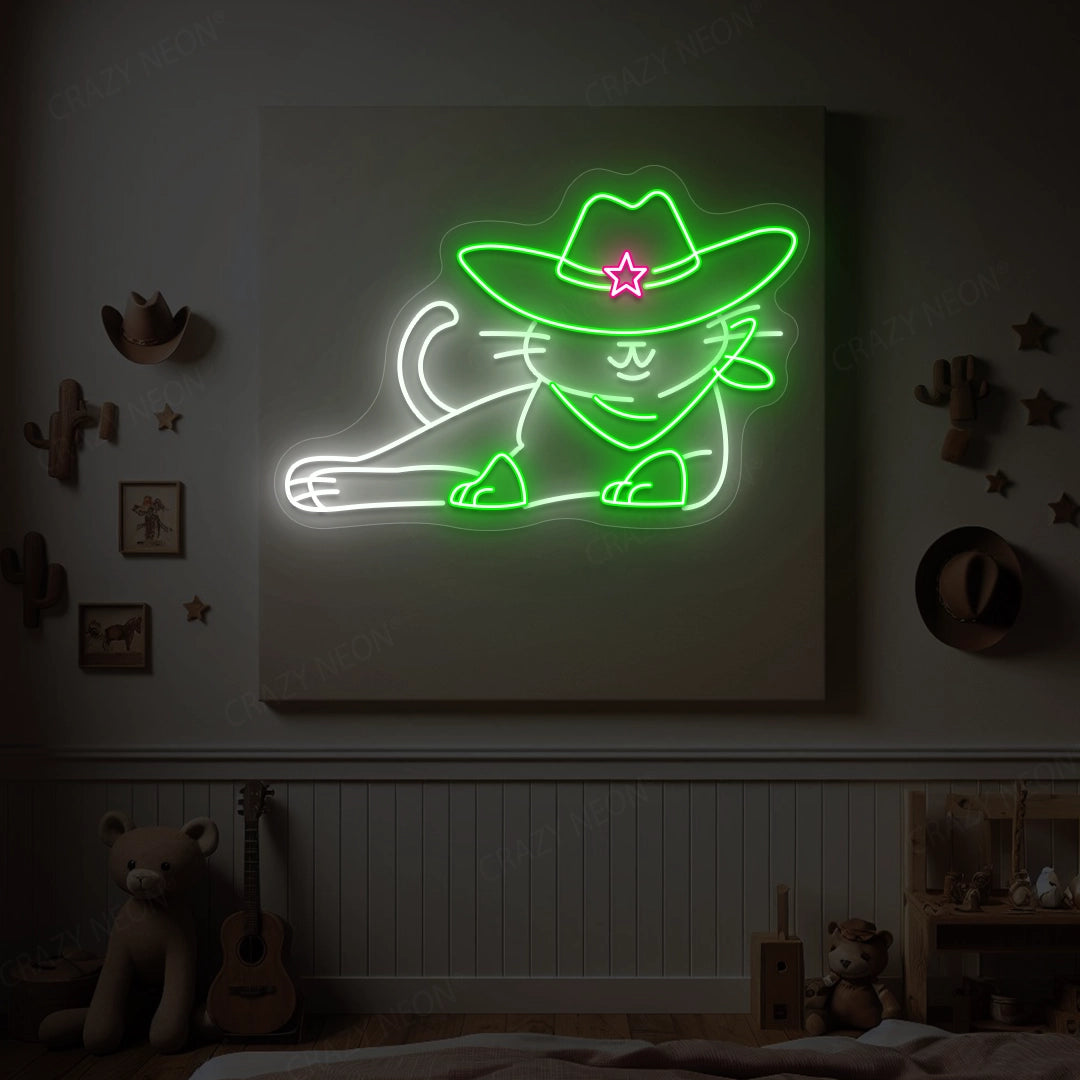 Cowboy Kitty Neon Sign | Green