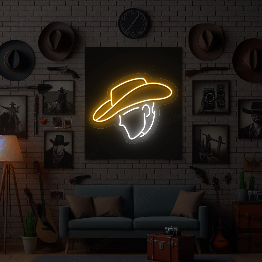 Cowboy Outline Silhouette Neon Sign | Orange