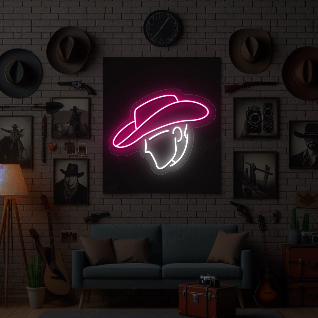 Cowboy Outline Silhouette Neon Sign | Pink