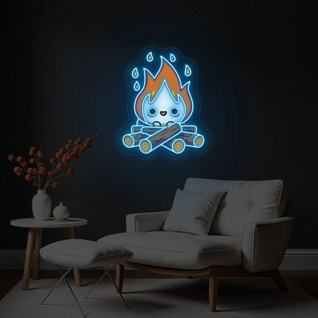 Campfire Artwork Neon Sign | Ice Blue
