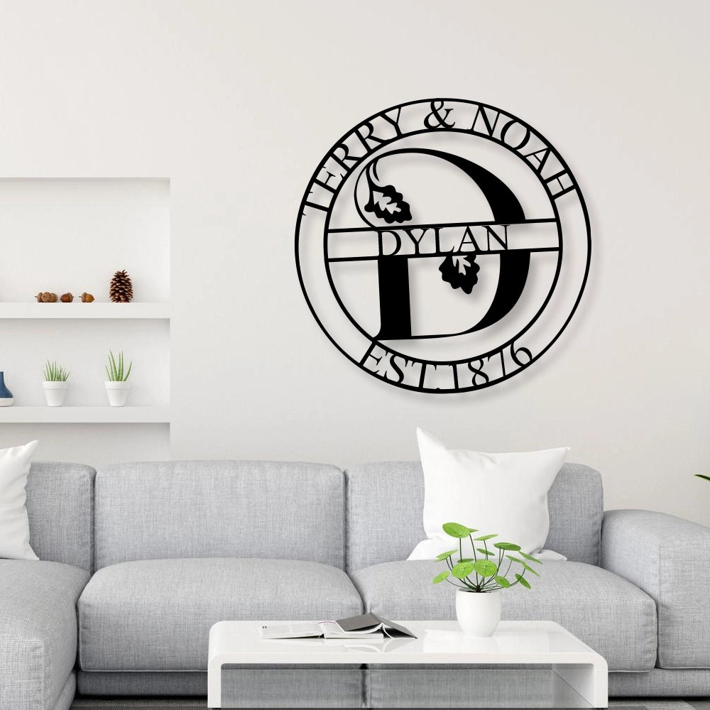 Personalized Family Name Metal Sign in Black colour mounted on wall