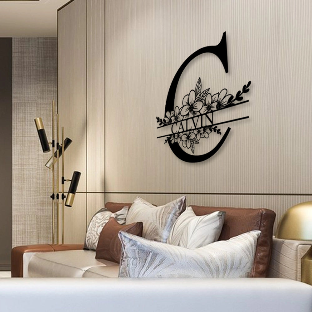 Metal Name Sign For House in Black colour mounted on wall