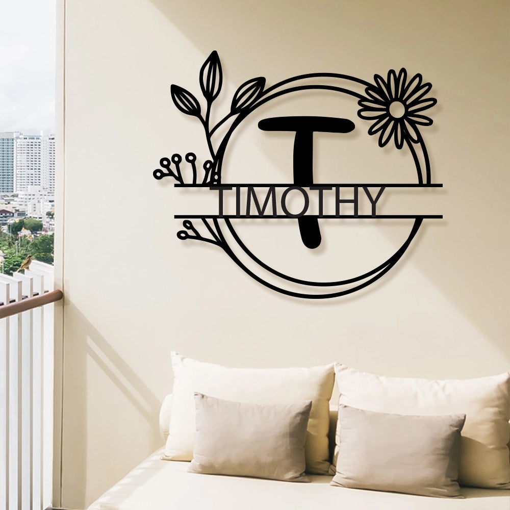Personalized Metal Name Sign in Black colour mounted on wall