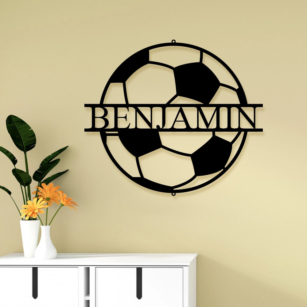 Personalized Football Metal Sign in Black Colour mounted on wall