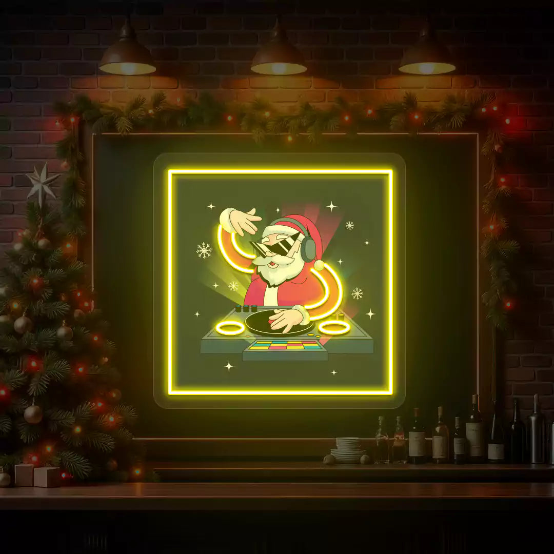 DJ Vibes Santa Neon Artwork | Yellow