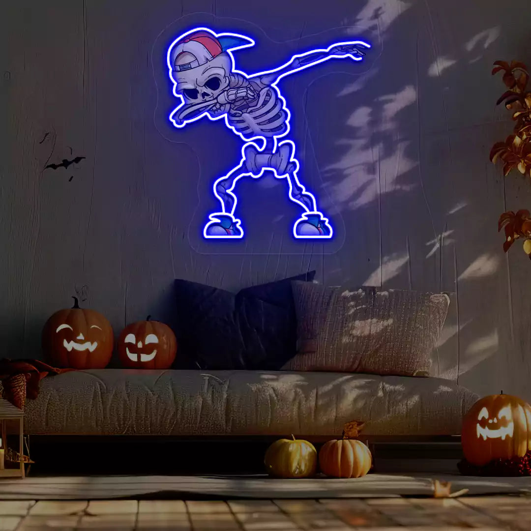 Dabbing Skeleton Neon Artwork | Blue