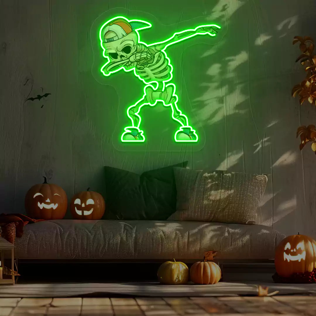 Dabbing Skeleton Neon Artwork | Green