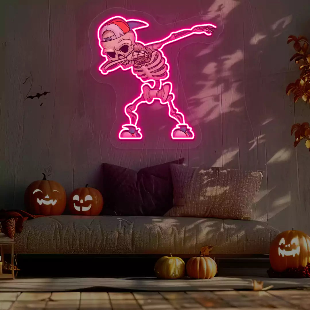 Dabbing Skeleton Neon Artwork | Pink