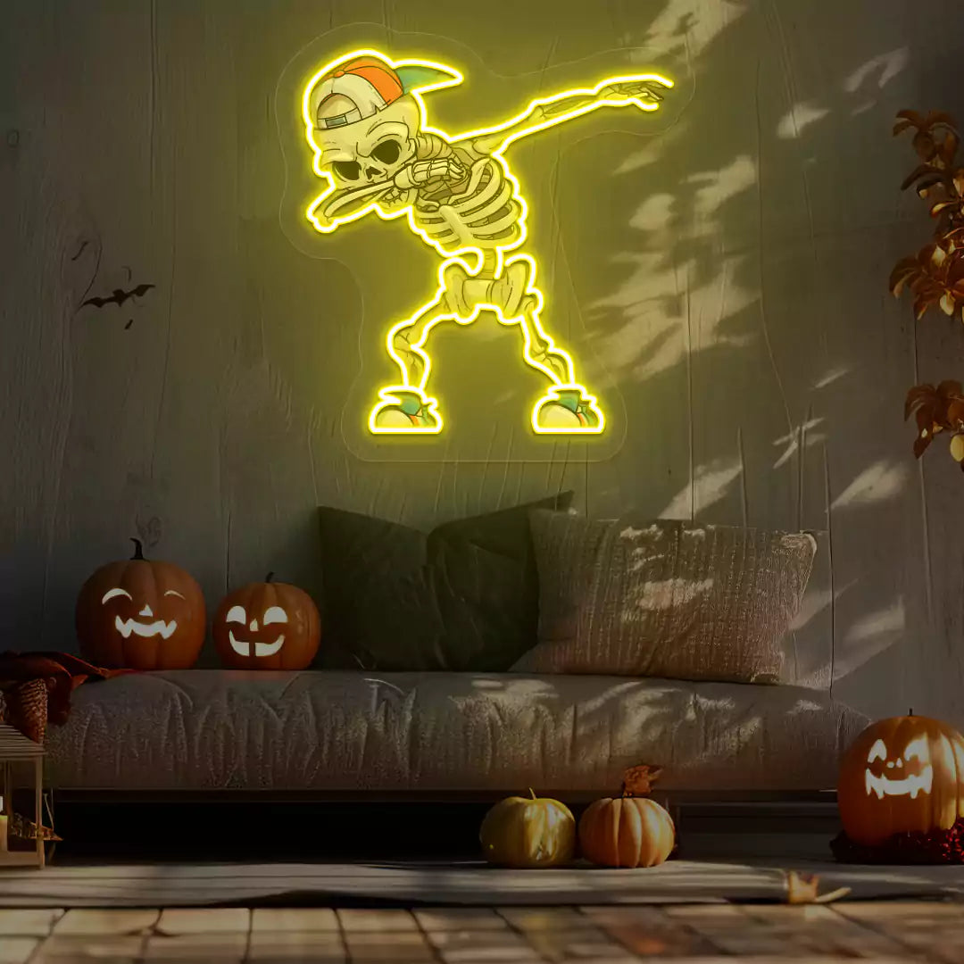 Dabbing Skeleton Neon Artwork | Yellow