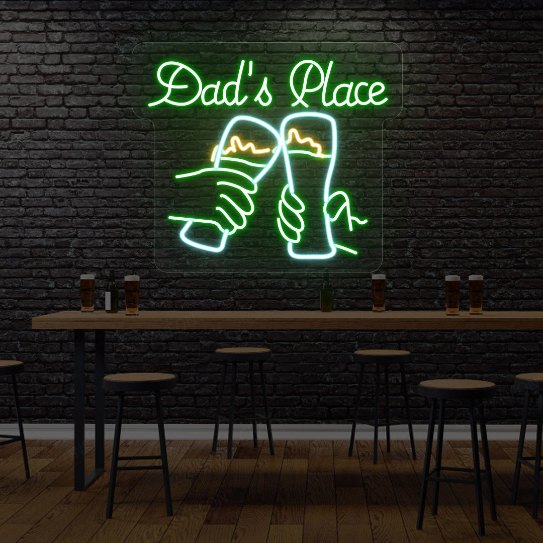 Dad’s Place Neon Sign - Cheers Beer Glasses LED Light  | Green