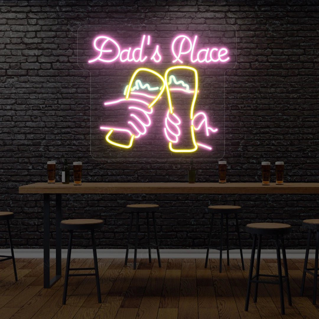 Dad’s Place Neon Sign - Cheers Beer Glasses LED Light  | Pink