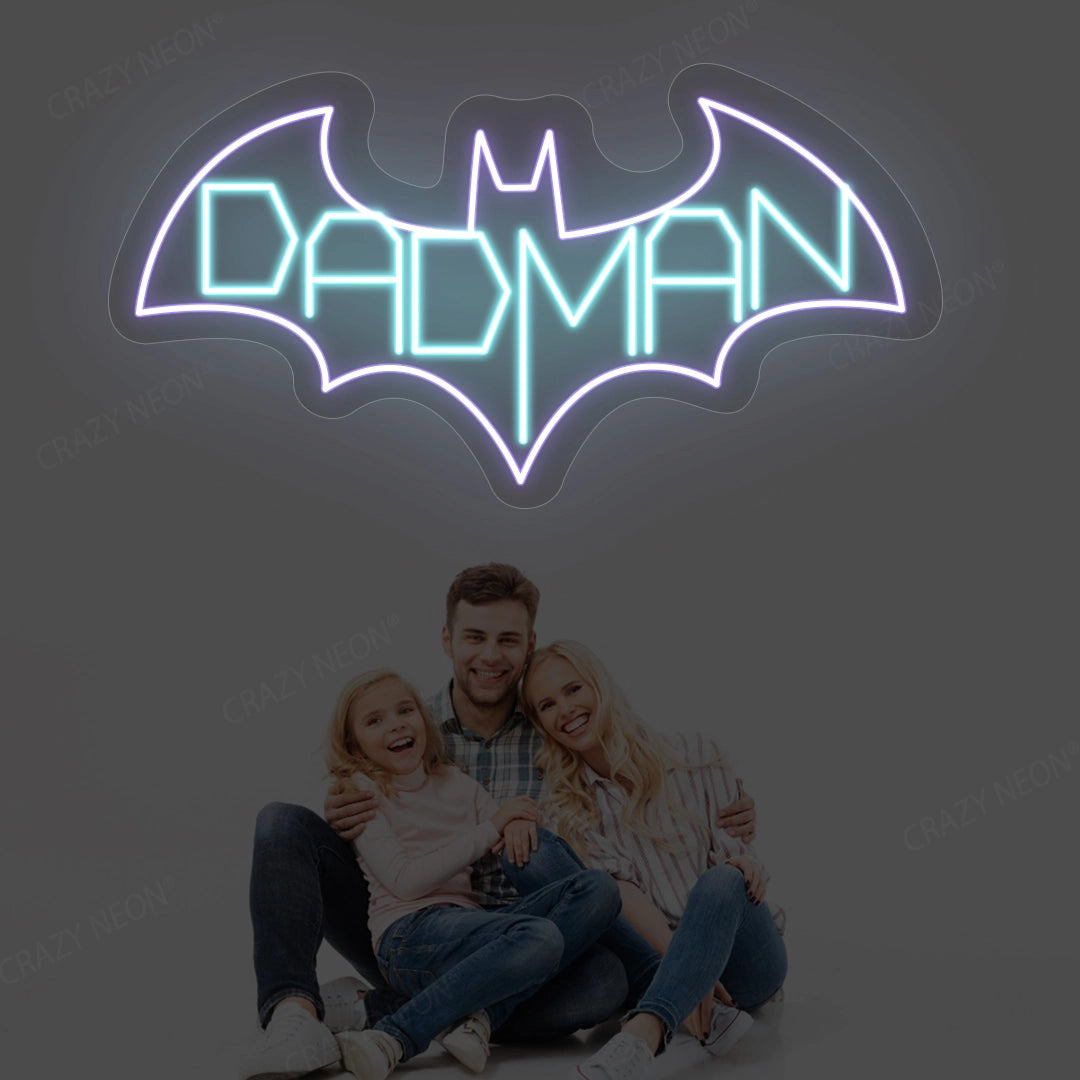 DadMan Neon Sign - Batman-Inspired LED Light | Ice Blue
