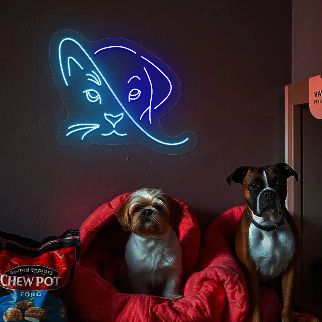 Cat Dog Duo Neon Sign | Blue