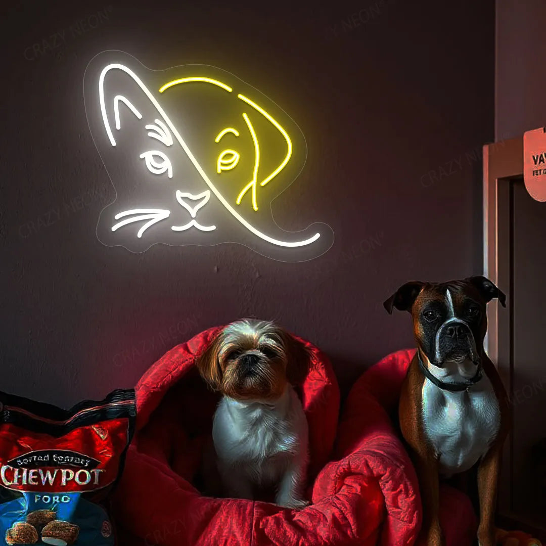 Cat Dog Duo Neon Sign | white