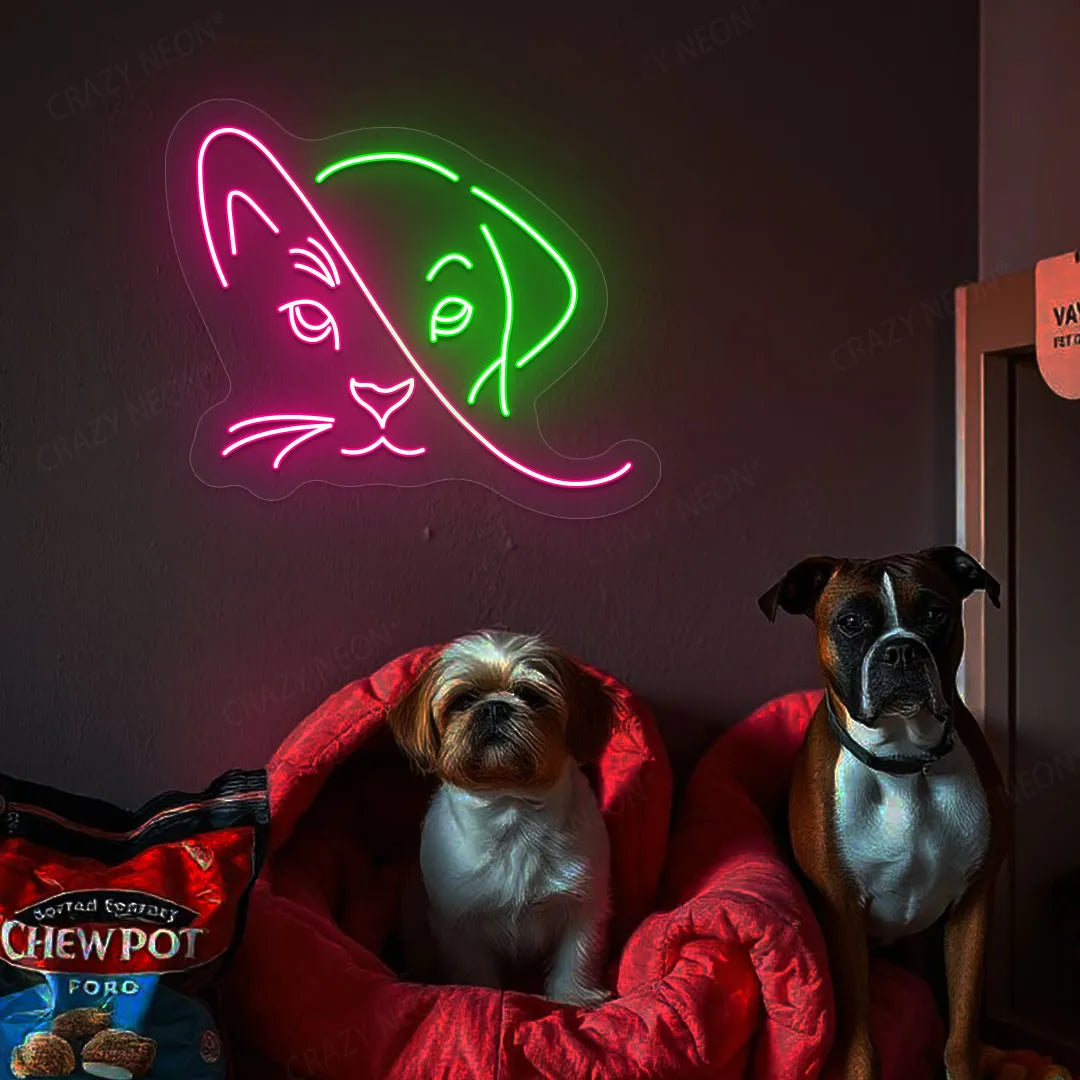 Cat Dog Duo Neon Sign | Pink