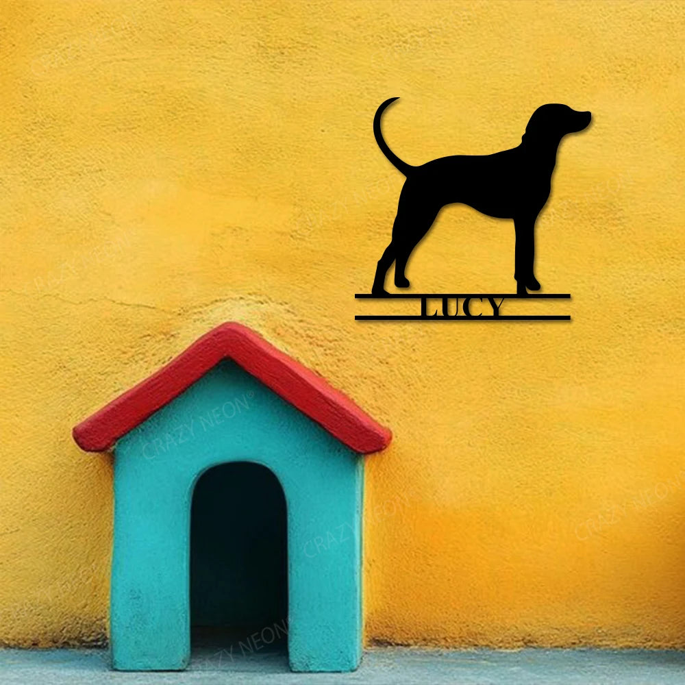 Personalize Dog Metal Sign in black colour mounted on wall