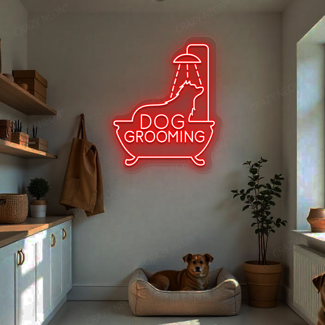 Dog Grooming Neon Sign | Red