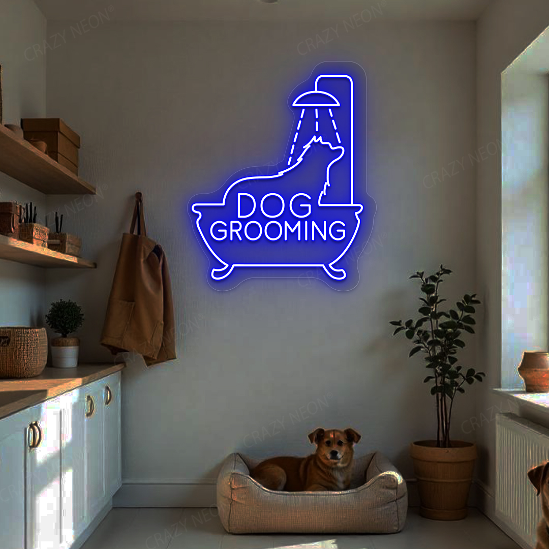 Dog Grooming Neon Sign | Blue