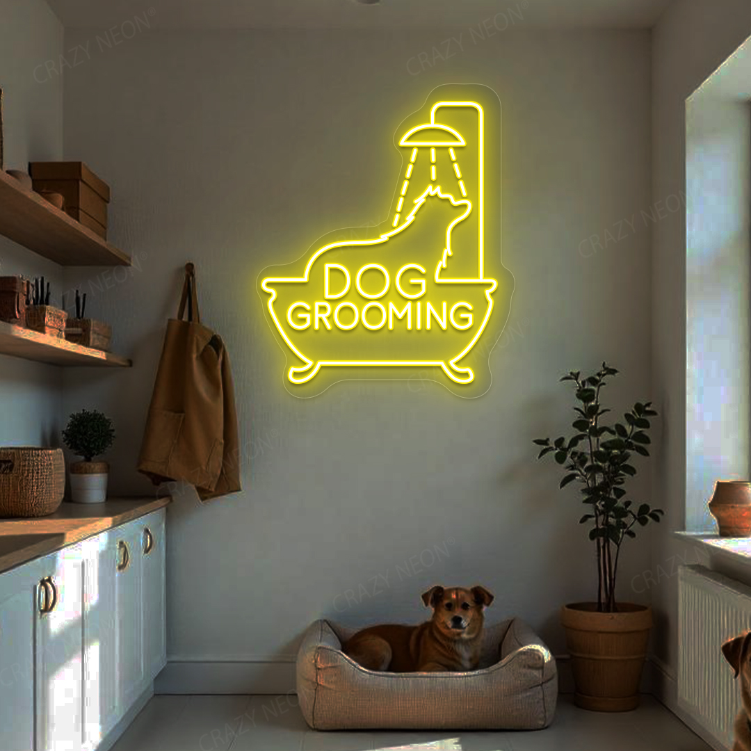 Dog Grooming Neon Sign | Yellow
