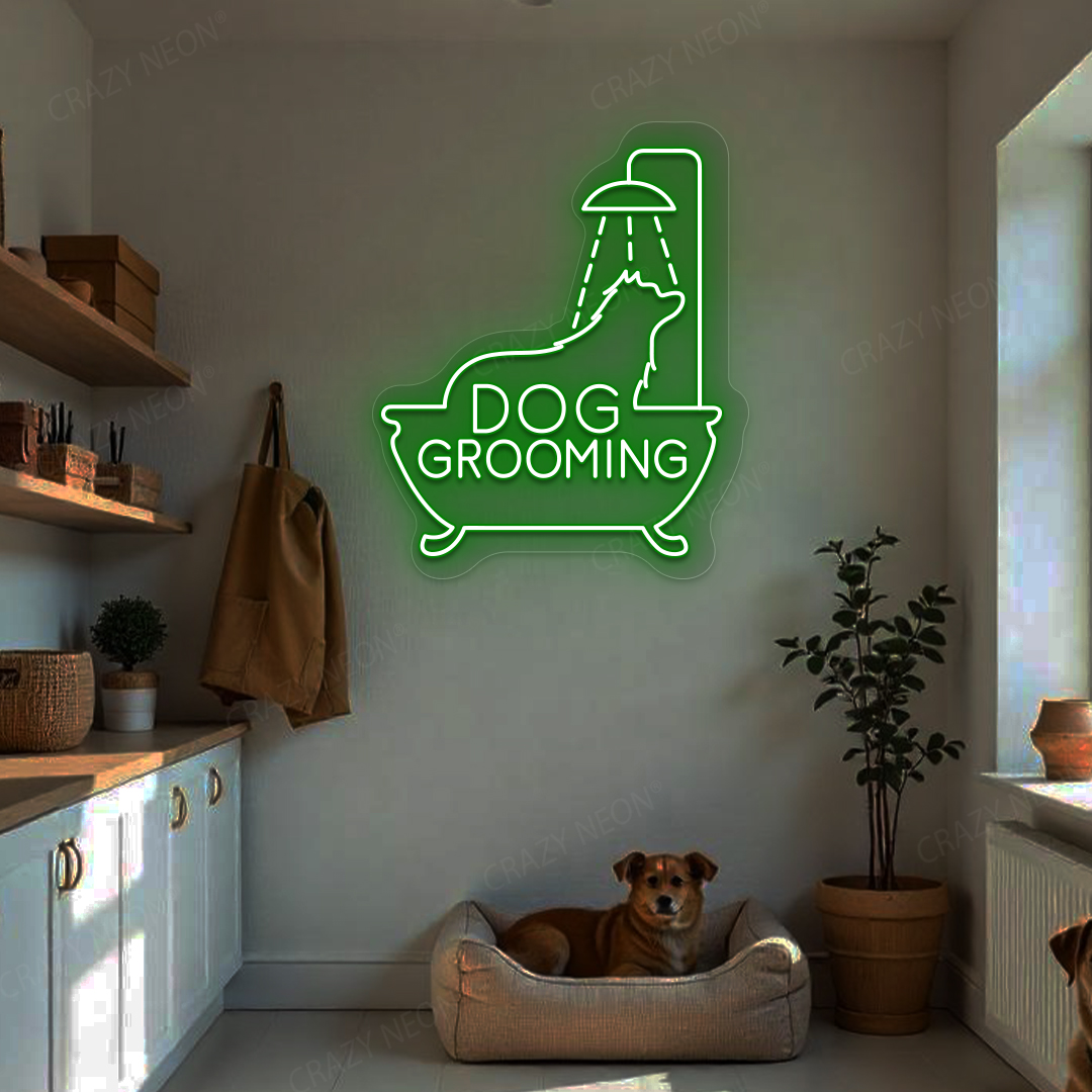Dog Grooming Neon Sign | Green