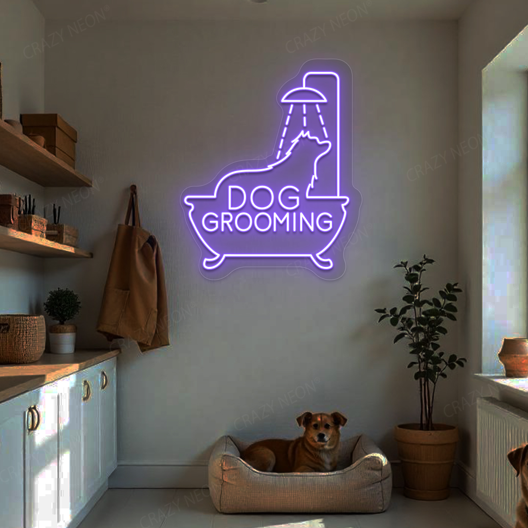Dog Grooming Neon Sign | Purple