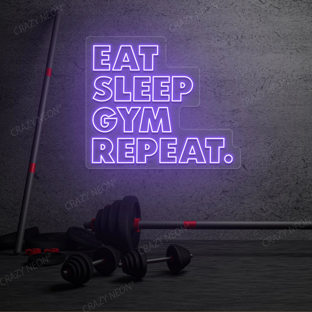 Eat Sleep Gym Repeat Neon Sign | Purple