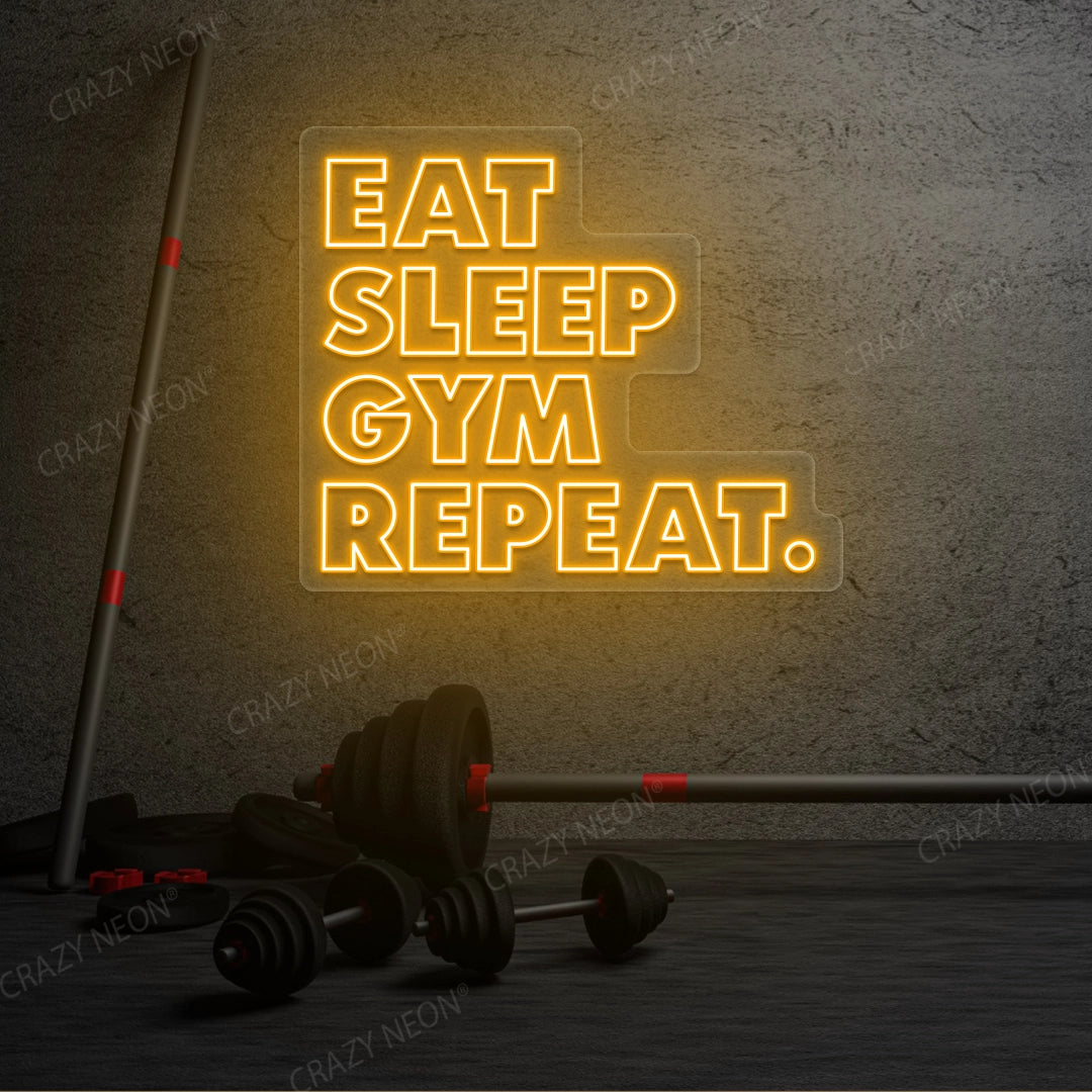 Eat Sleep Gym Repeat Neon Sign | Orange