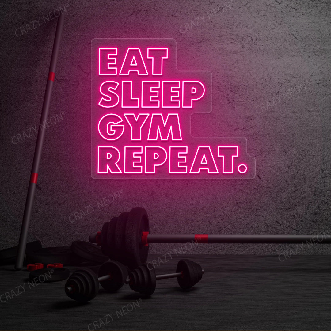 Eat Sleep Gym Repeat Neon Sign | Pink
