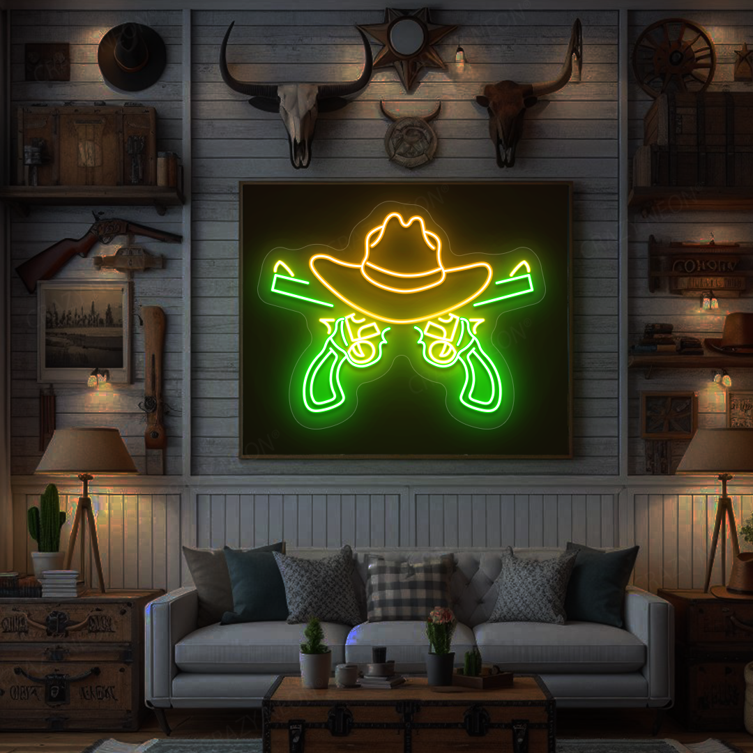 Gunslinger Cowboy Hat Neon Sign | Orange