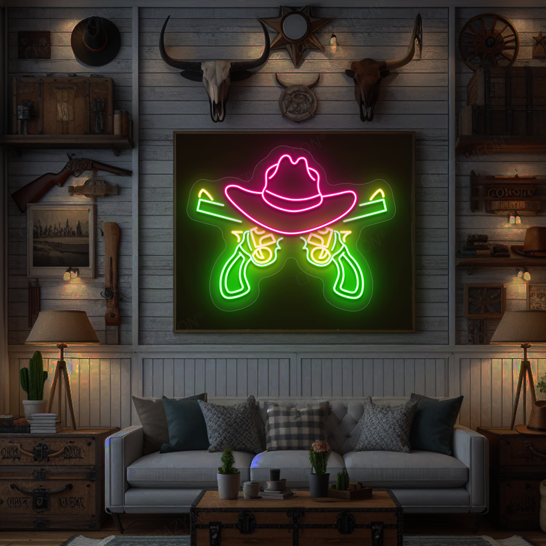 Gunslinger Cowboy Hat Neon Sign | Pink