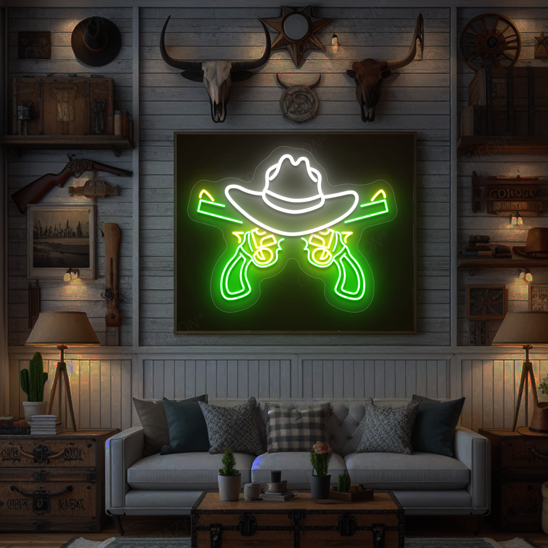 Gunslinger Cowboy Hat Neon Sign | White