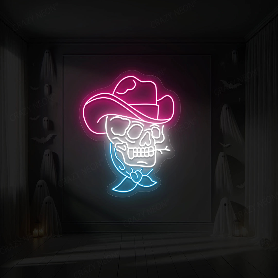 Skull Cowboy Neon Sign | Pink