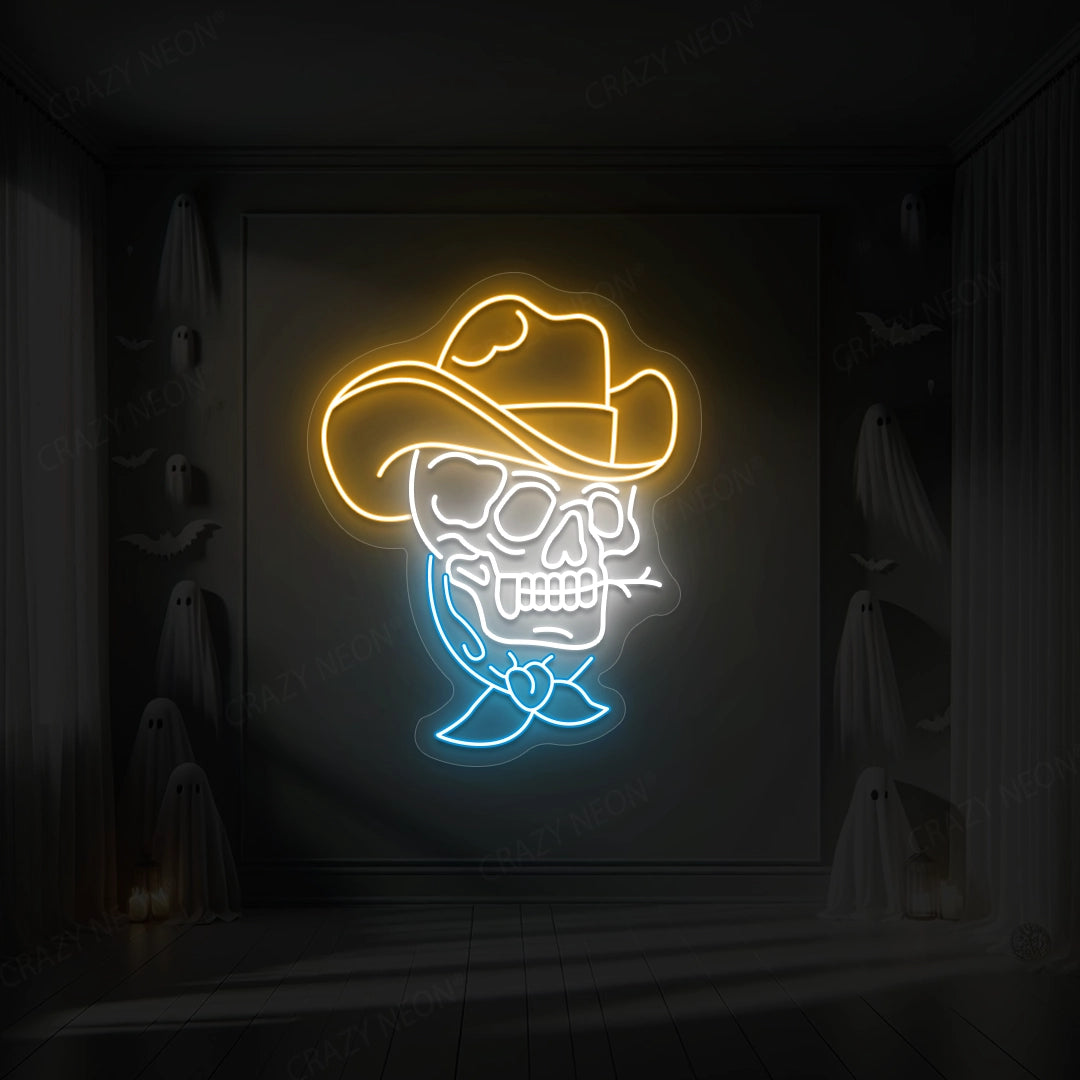 Skull Cowboy Neon Sign | Orange