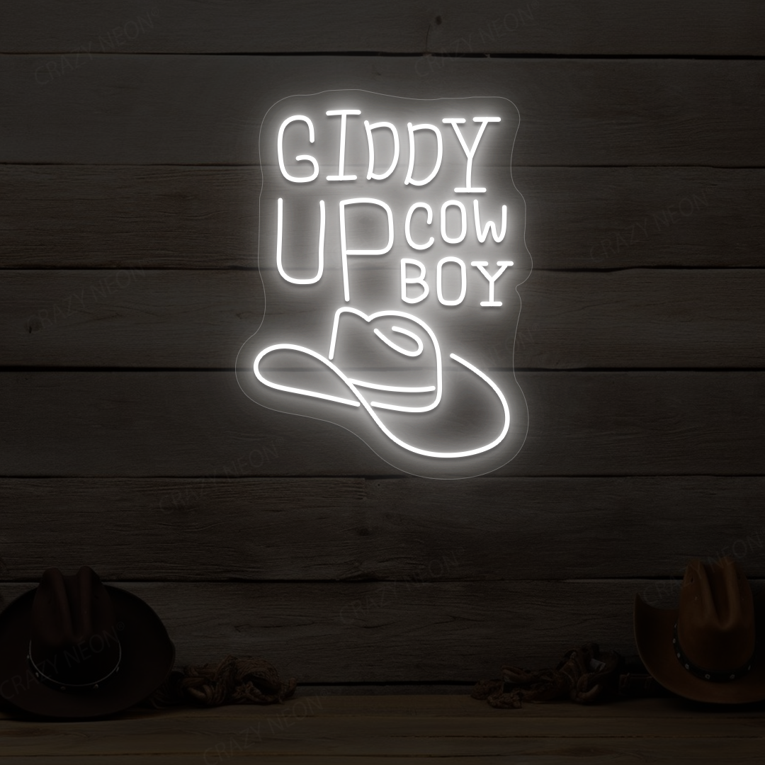 Giddy Up Cowboy Neon Sign | White