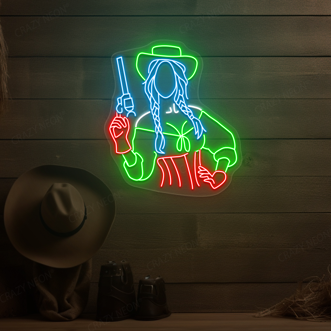 Female Gunslinger Neon Sign | Iceblue - Green