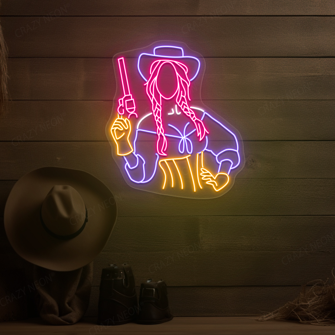 Female Gunslinger Neon Sign | Pink - Purple