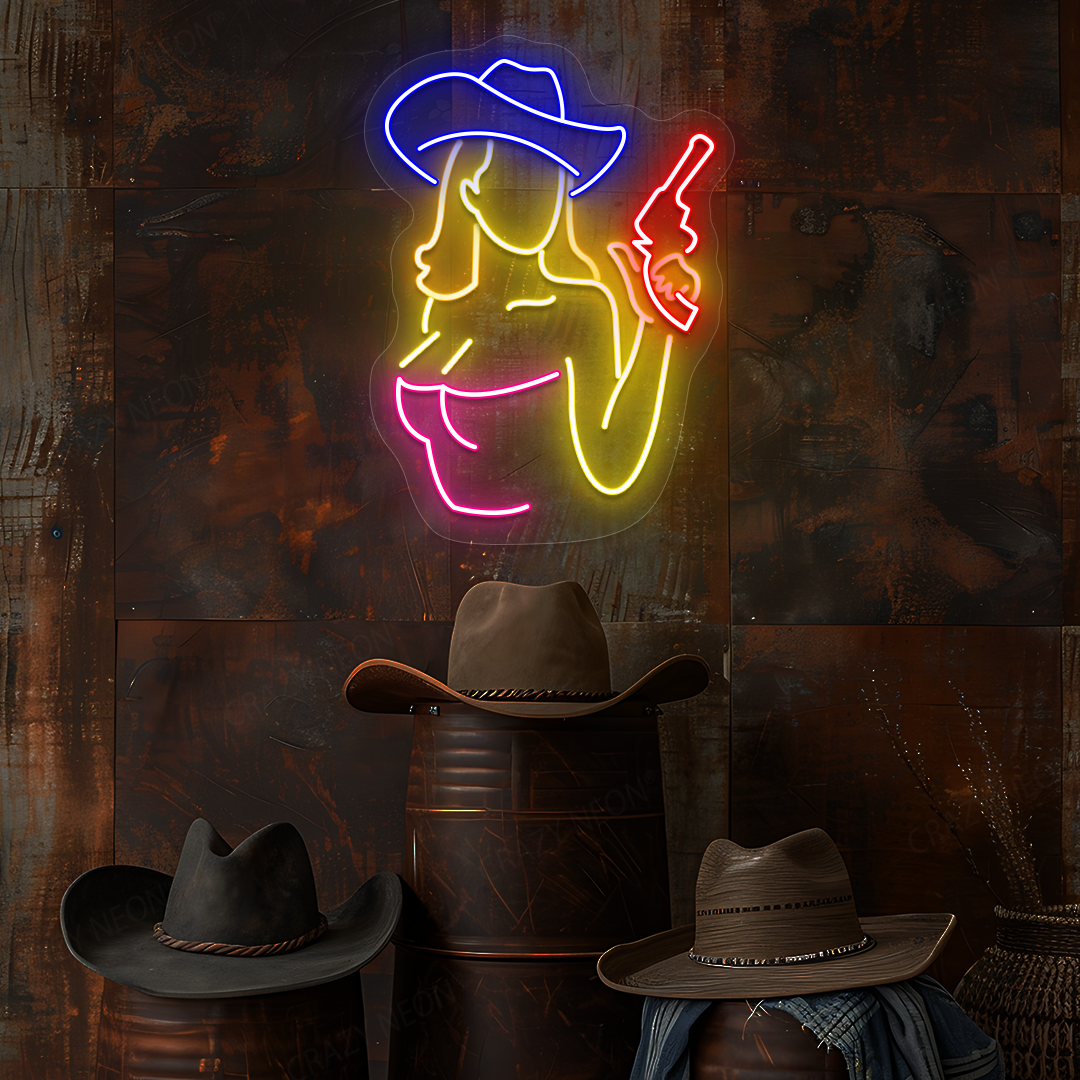 Gunslinger Cowgirl Neon Sign | Pink