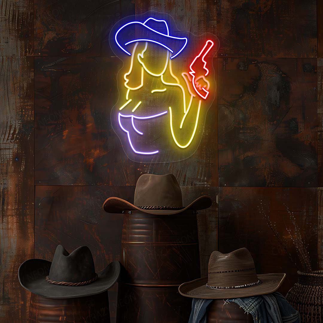 Gunslinger Cowgirl Neon Sign | Purple