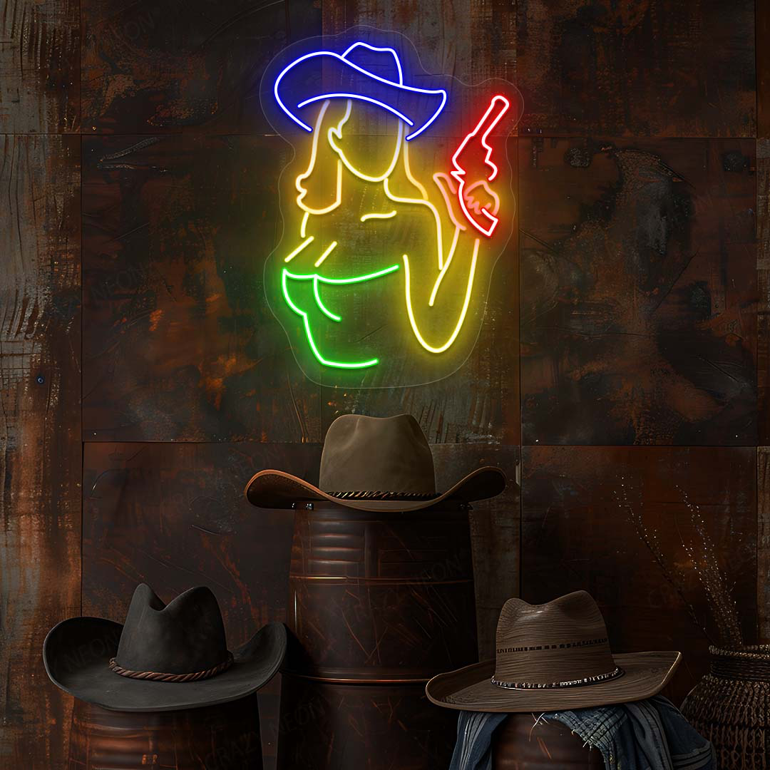 Gunslinger Cowgirl Neon Sign | Green
