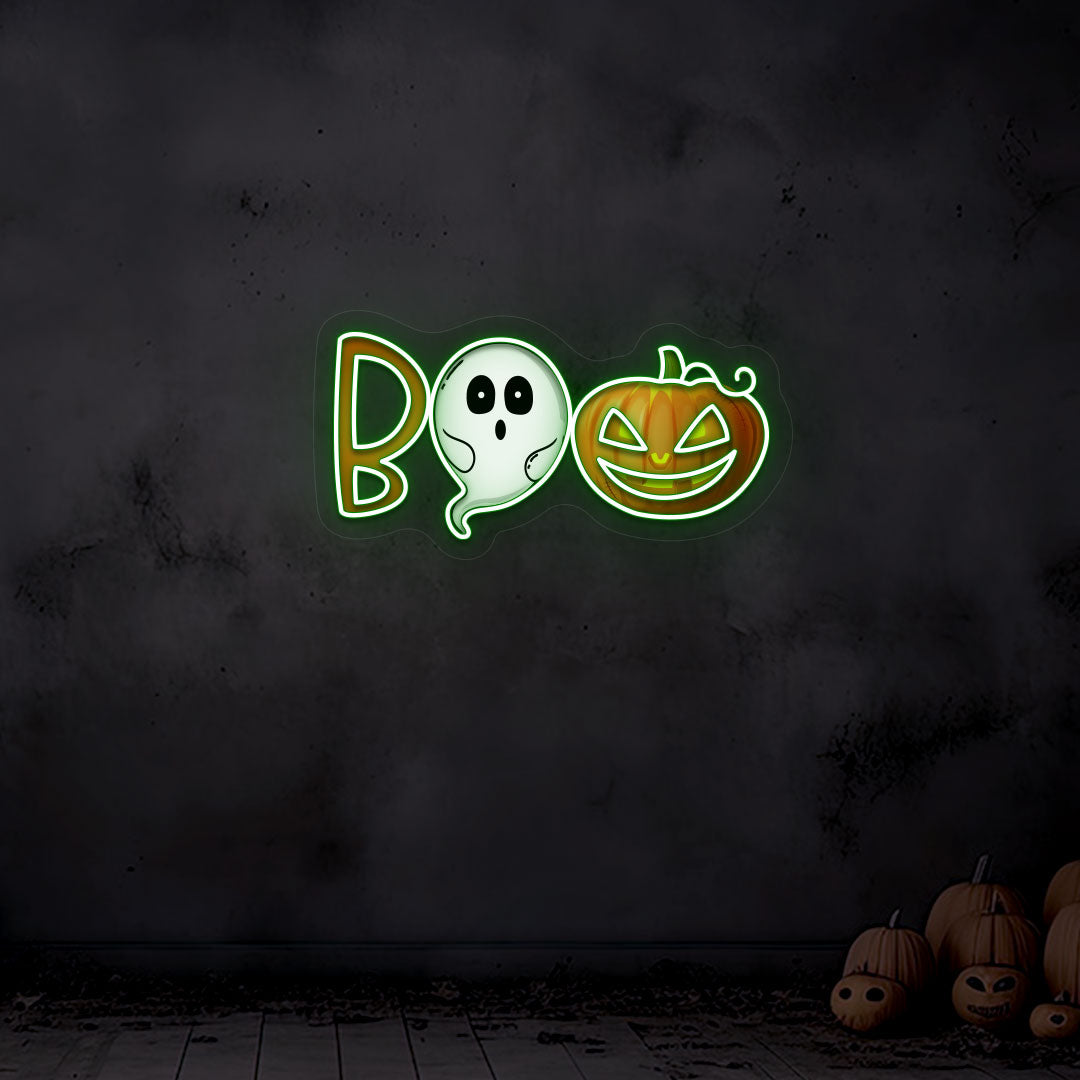 Boo Ghoul And Pumpkin Neon Artwork