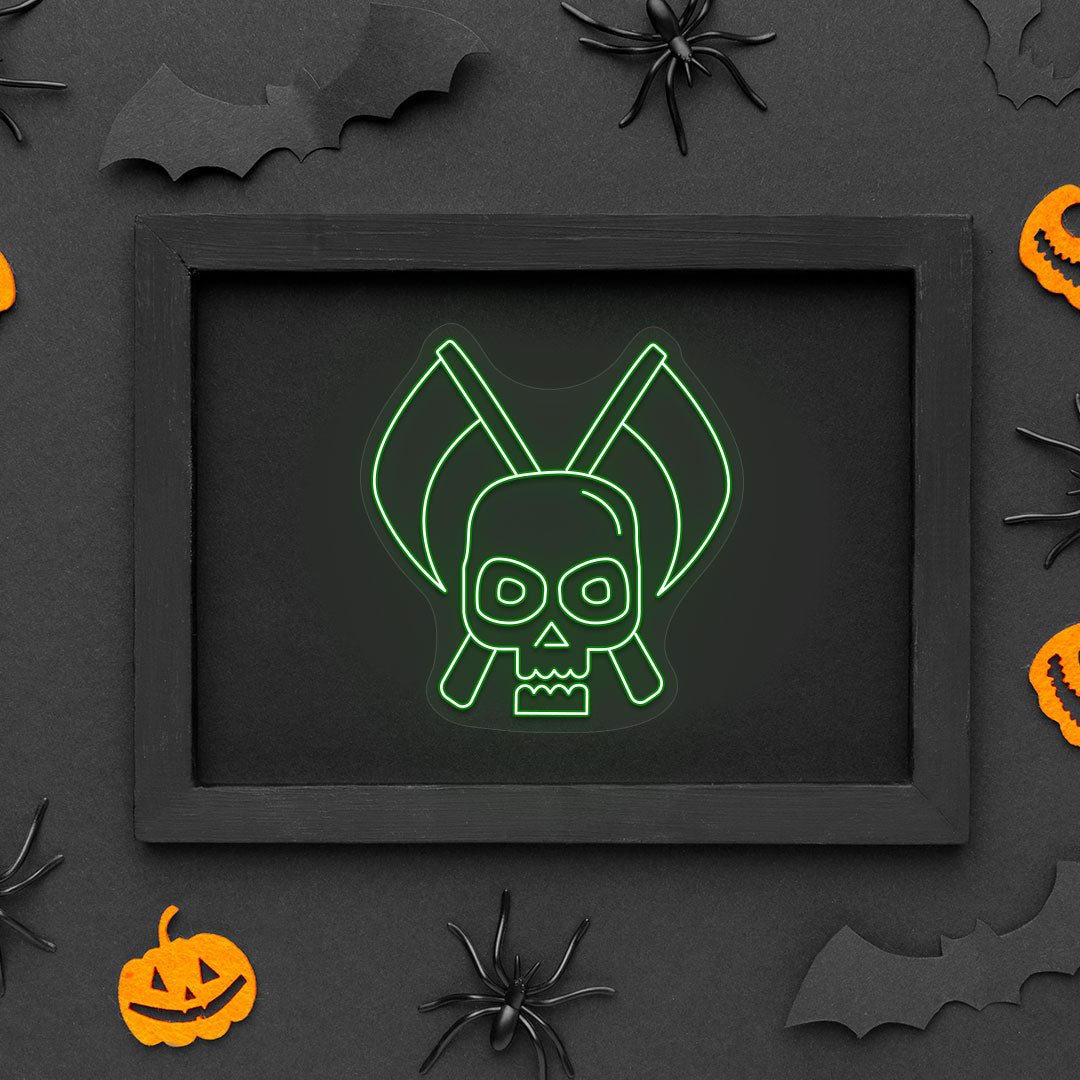 Skull With Scythe Neon Sign | Green