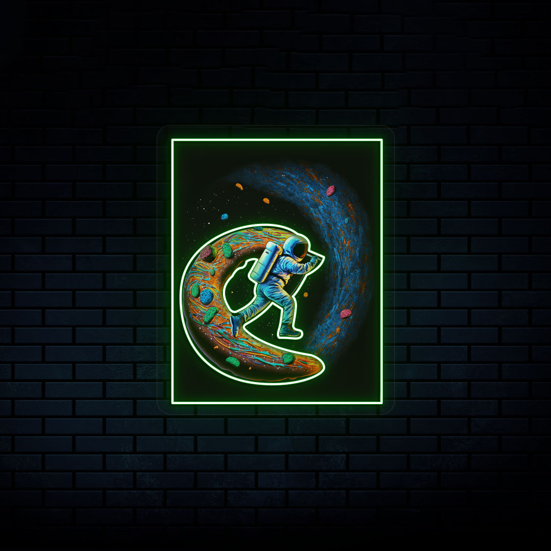 Astronaut On Donut Neon Artwork | Green