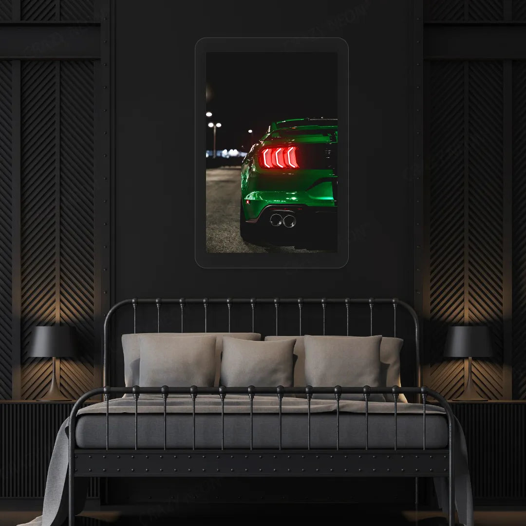 Green Mustang Backlight Neon Artwork | Red