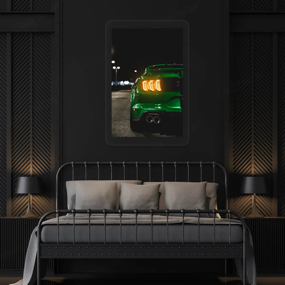 Green Mustang Backlight Neon Artwork | Orange