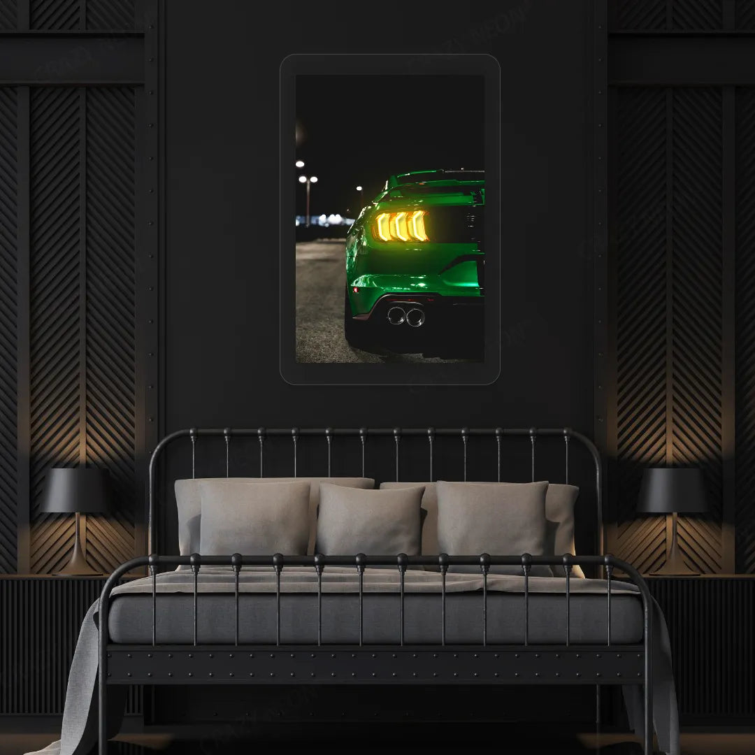 Green Mustang Backlight Neon Artwork | Yellow