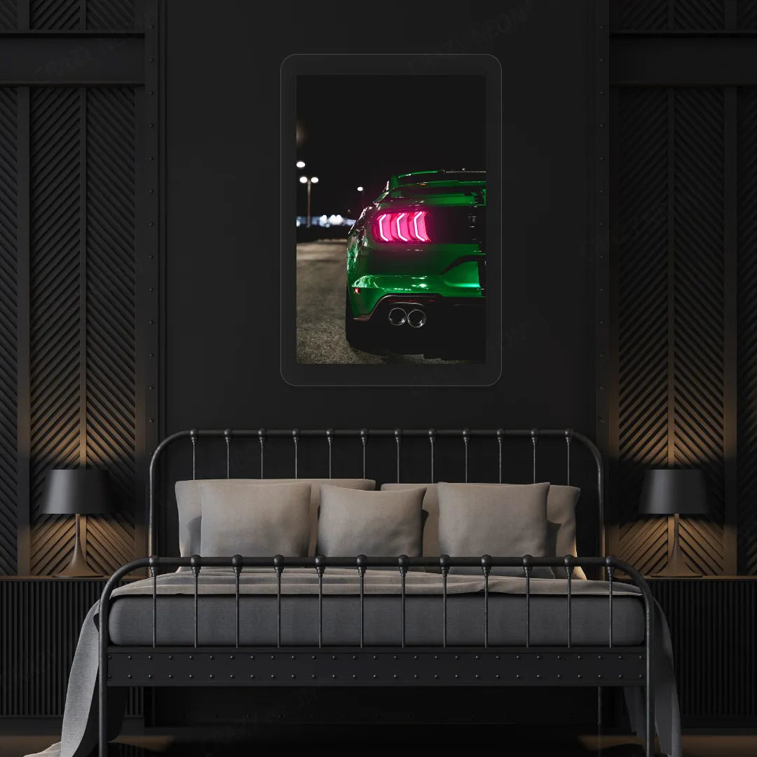 Green Mustang Backlight Neon Artwork | Pink