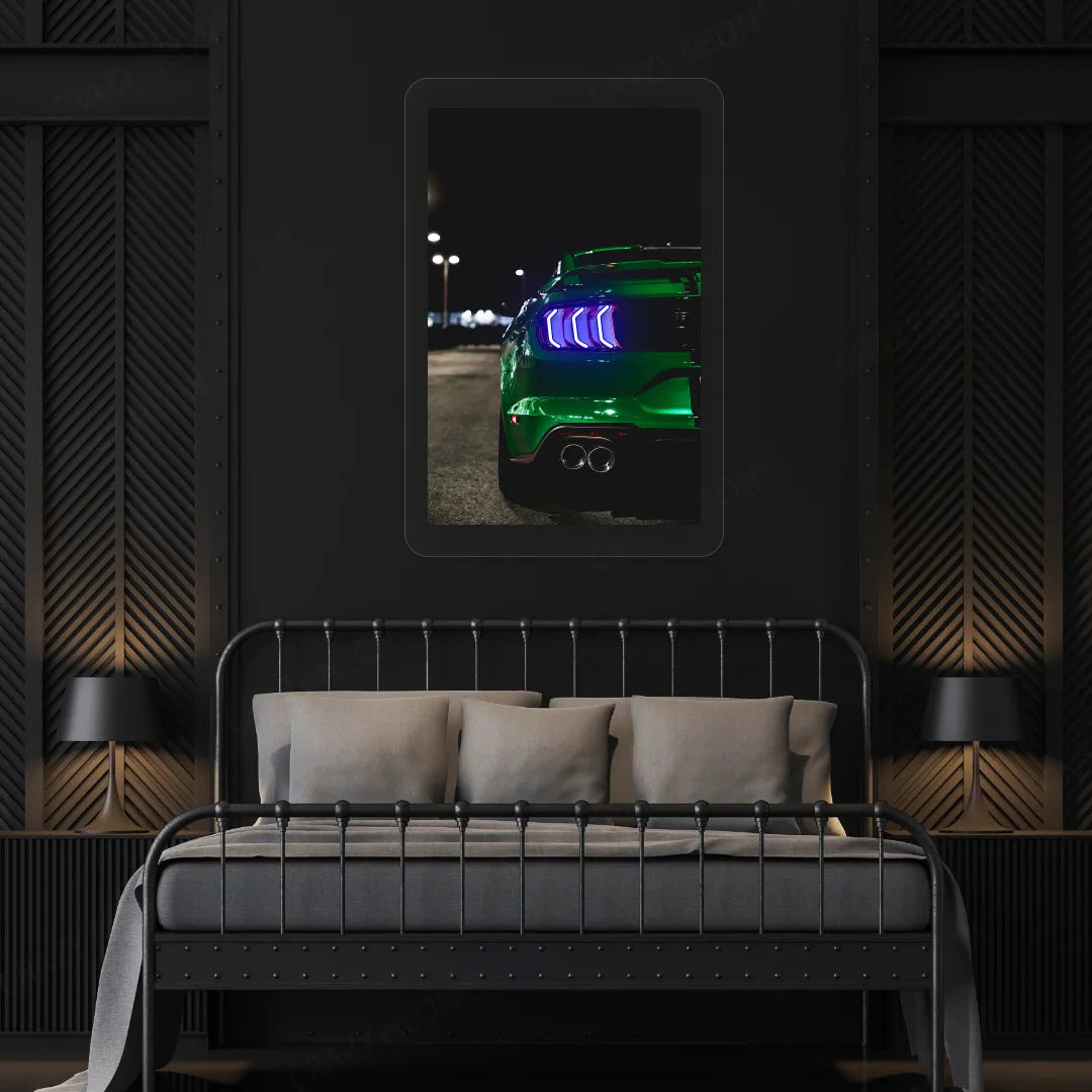 Green Mustang Backlight Neon Artwork | Blue